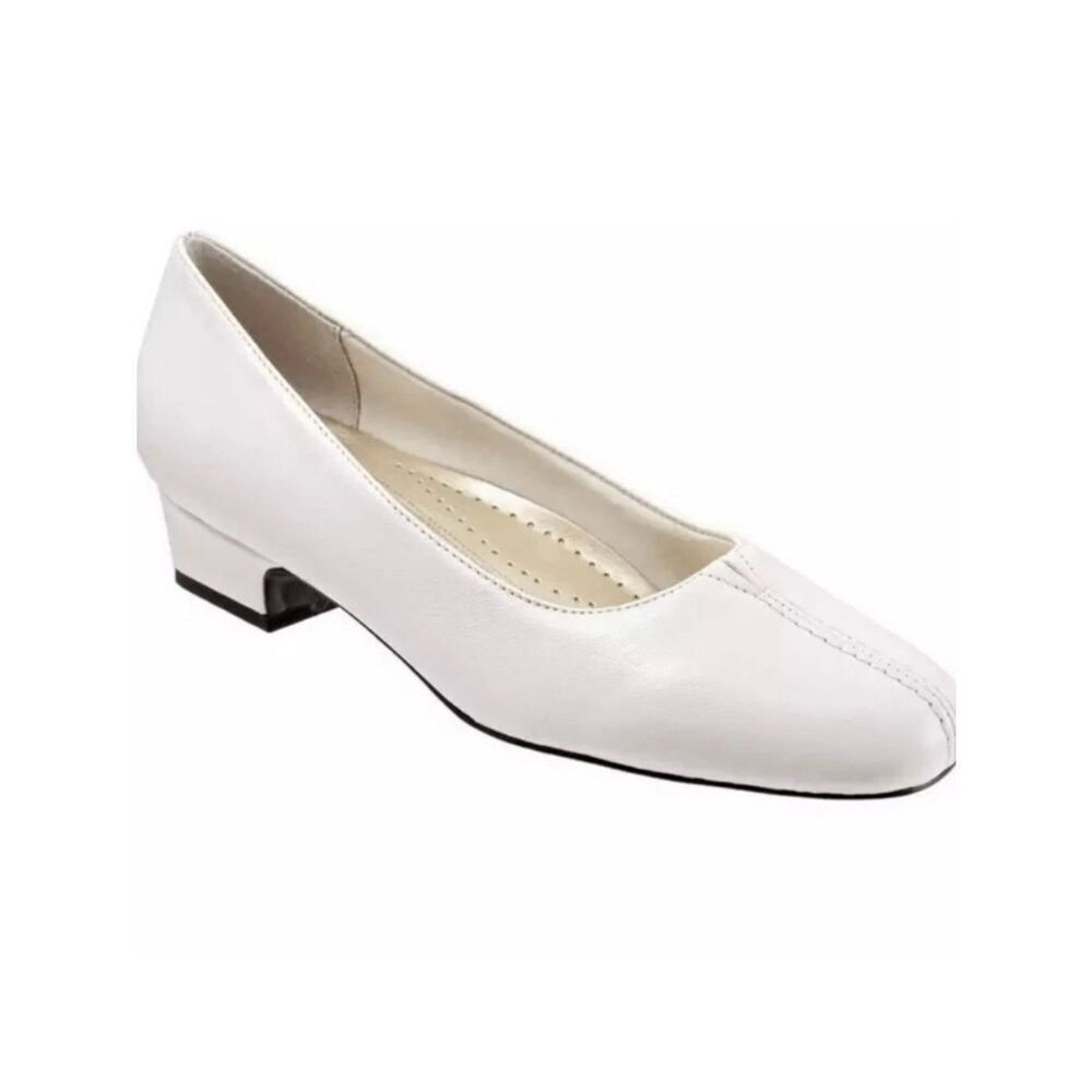 New Gorgeous Trotters Doris Sz 11 White Leather Comfy Low Block heel Pump Shoes